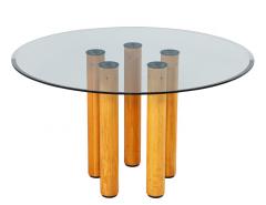 Ico Parisi Round Italian Modern Glass Dining Table with Wood Legs by Ico Parisi - 3265357