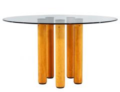 Ico Parisi Round Italian Modern Glass Dining Table with Wood Legs by Ico Parisi - 3265361