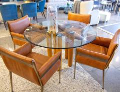 Ico Parisi Round Italian Modern Glass Dining Table with Wood Legs by Ico Parisi - 3265364