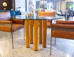 Ico Parisi Round Italian Modern Glass Dining Table with Wood Legs by Ico Parisi - 3265366
