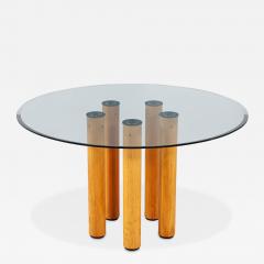 Ico Parisi Round Italian Modern Glass Dining Table with Wood Legs by Ico Parisi - 3272139