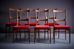 Ico Parisi Set of 6 Rosewood Dining Chairs in the manner of Ico Parisi with red upholstery - 3404851