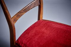 Ico Parisi Set of 6 Rosewood Dining Chairs in the manner of Ico Parisi with red upholstery - 3404852