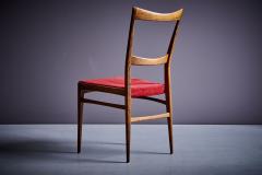 Ico Parisi Set of 6 Rosewood Dining Chairs in the manner of Ico Parisi with red upholstery - 3404857