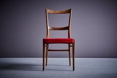 Ico Parisi Set of 6 Rosewood Dining Chairs in the manner of Ico Parisi with red upholstery - 3404858
