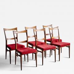 Ico Parisi Set of 6 Rosewood Dining Chairs in the manner of Ico Parisi with red upholstery - 3406675