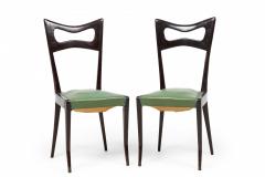 Ico Parisi Set of 8 Ico Parisi Italian Ebonized Green Leather Upholstered Dining Chairs - 4273331