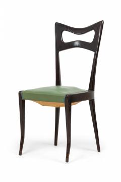 Ico Parisi Set of 8 Ico Parisi Italian Ebonized Green Leather Upholstered Dining Chairs - 4273333