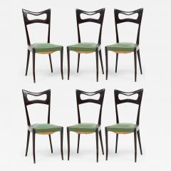 Ico Parisi Set of 8 Ico Parisi Italian Ebonized Green Leather Upholstered Dining Chairs - 4288120