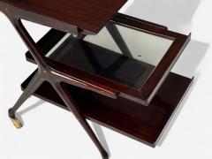 Ico Parisi Style Italian Modern Wood Brass Glass Bar Cart Italy 1950s - 4246989