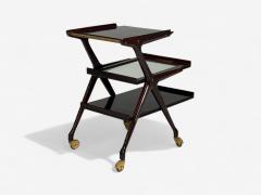 Ico Parisi Style Italian Modern Wood Brass Glass Bar Cart Italy 1950s - 4246996