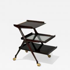 Ico Parisi Style Italian Modern Wood Brass Glass Bar Cart Italy 1950s - 4247157
