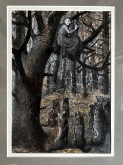 Ida Waugh Hungry Wolves Hunt a Women Up a Tree at Night Gay Female Illustrator 1890 - 3472799