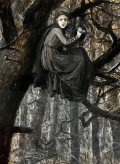 Ida Waugh Hungry Wolves Hunt a Women Up a Tree at Night Gay Female Illustrator 1890 - 3472824