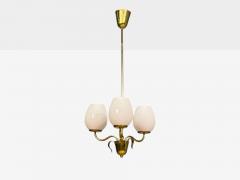 Idman Finnish Modern Pendant Light Brass Pink Tinted Glass Finland 1950s - 4778504
