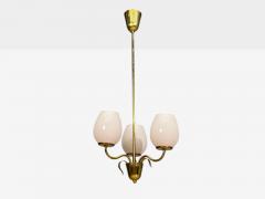 Idman Finnish Modern Pendant Light Brass Pink Tinted Glass Finland 1950s - 4778509