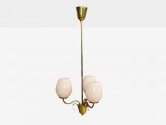 Idman Finnish Modern Pendant Light Brass Pink Tinted Glass Finland 1950s - 4778510