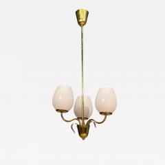 Idman Finnish Modern Pendant Light Brass Pink Tinted Glass Finland 1950s - 4779031