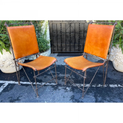 Ilana Goor Ilana Goor Modern Wrought Iron Rebar Saddle Leather Seat Back Side Chairs - 2854525