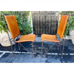 Ilana Goor Ilana Goor Modern Wrought Iron Rebar Saddle Leather Seat Back Side Chairs - 2854527