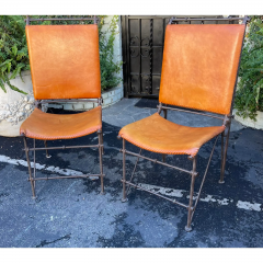 Ilana Goor Ilana Goor Modern Wrought Iron Rebar Saddle Leather Seat Back Side Chairs - 2854528