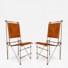 Ilana Goor Ilana Goor Modern Wrought Iron Rebar Saddle Leather Seat Back Side Chairs - 2857706