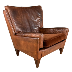 Illum Wikkels 1960s Illum Wikkelso Model V11 leather lounge chair ottoman - 4304754