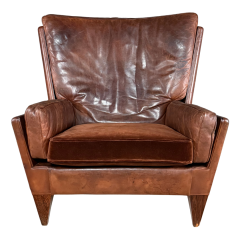 Illum Wikkels 1960s Illum Wikkelso Model V11 leather lounge chair ottoman - 4304755