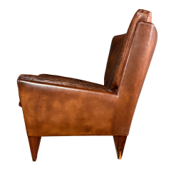 Illum Wikkels 1960s Illum Wikkelso Model V11 leather lounge chair ottoman - 4304756