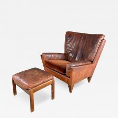 Illum Wikkels 1960s Illum Wikkelso Model V11 leather lounge chair ottoman - 4306318