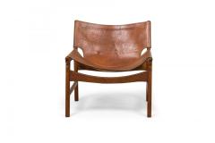 Illum Wikkels Danish Mid Century Caramel Leather and Oak Sling Design Lounge Ch - 4653061