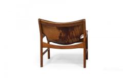 Illum Wikkels Danish Mid Century Caramel Leather and Oak Sling Design Lounge Ch - 4653064