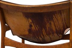 Illum Wikkels Danish Mid Century Caramel Leather and Oak Sling Design Lounge Ch - 4653065