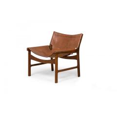 Illum Wikkels Danish Mid Century Caramel Leather and Oak Sling Design Lounge Ch - 4700891