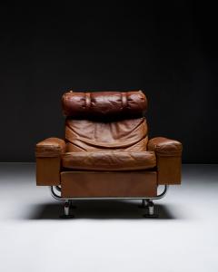 Illum Wikkels Leather Lounge Chair by Illum Wikkelso for Ryesberg Denmark c 1960 - 4493738