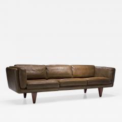 Illum Wikkels Model V11 Three Seater Leather Sofa by Illum Wikkels Denmark 1960s - 1805489