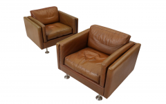 Illum Wikkels Pair Illum Wikkels leather steel lounge chairs Denmark - 3714314