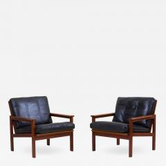 Illum Wikkels Pair of Lounge Chairs in Teak and Leather by Danish Architect Illum Wikkels  - 824151