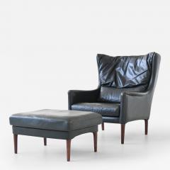 Illum Wikkelso Illum Wikkelso lounge chair and foot stool in leather Denmark 1960 - 4101542