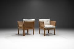 Illum Wikkelso Pair of Plexus Oak and Cane Easy Chairs by Illum Wikkels Denmark circa 1970s - 3905650