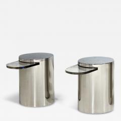 Illuminated Pair Brueton Chrome Drum Cantilevered Side End Tables 1970 - 3038307