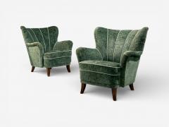 Ilmari Lappalainen Ilmari Lappalainen Lounge Chairs Beech Green Fabric Finland 1950s - 4510091