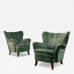 Ilmari Lappalainen Ilmari Lappalainen Lounge Chairs Beech Green Fabric Finland 1950s - 4511421