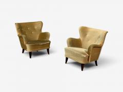 Ilmari Lappalainen Lounge Chairs Beech Velvet Finland 1950s - 4747712