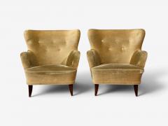 Ilmari Lappalainen Lounge Chairs Beech Velvet Finland 1950s - 4747713