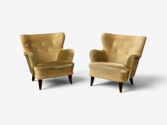 Ilmari Lappalainen Lounge Chairs Beech Velvet Finland 1950s - 4747714
