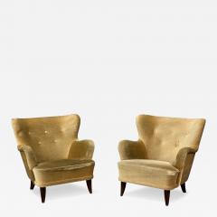Ilmari Lappalainen Lounge Chairs Beech Velvet Finland 1950s - 4747803