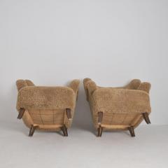 Ilmari Lappalainen Pair Of Ilmari Lappalainen Laila Arm Chairs 238 in Maple Sheepskin Asko 1940s - 4616247