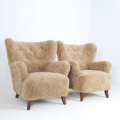 Ilmari Lappalainen Pair Of Ilmari Lappalainen Laila Arm Chairs 238 in Maple Sheepskin Asko 1940s - 4616248