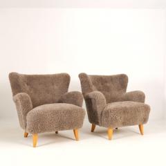 Ilmari Lappalainen Pair Of Ilmari Lappalainen Laila Armchairs Model 238 in Sheepskin Asko 1940s - 4597291